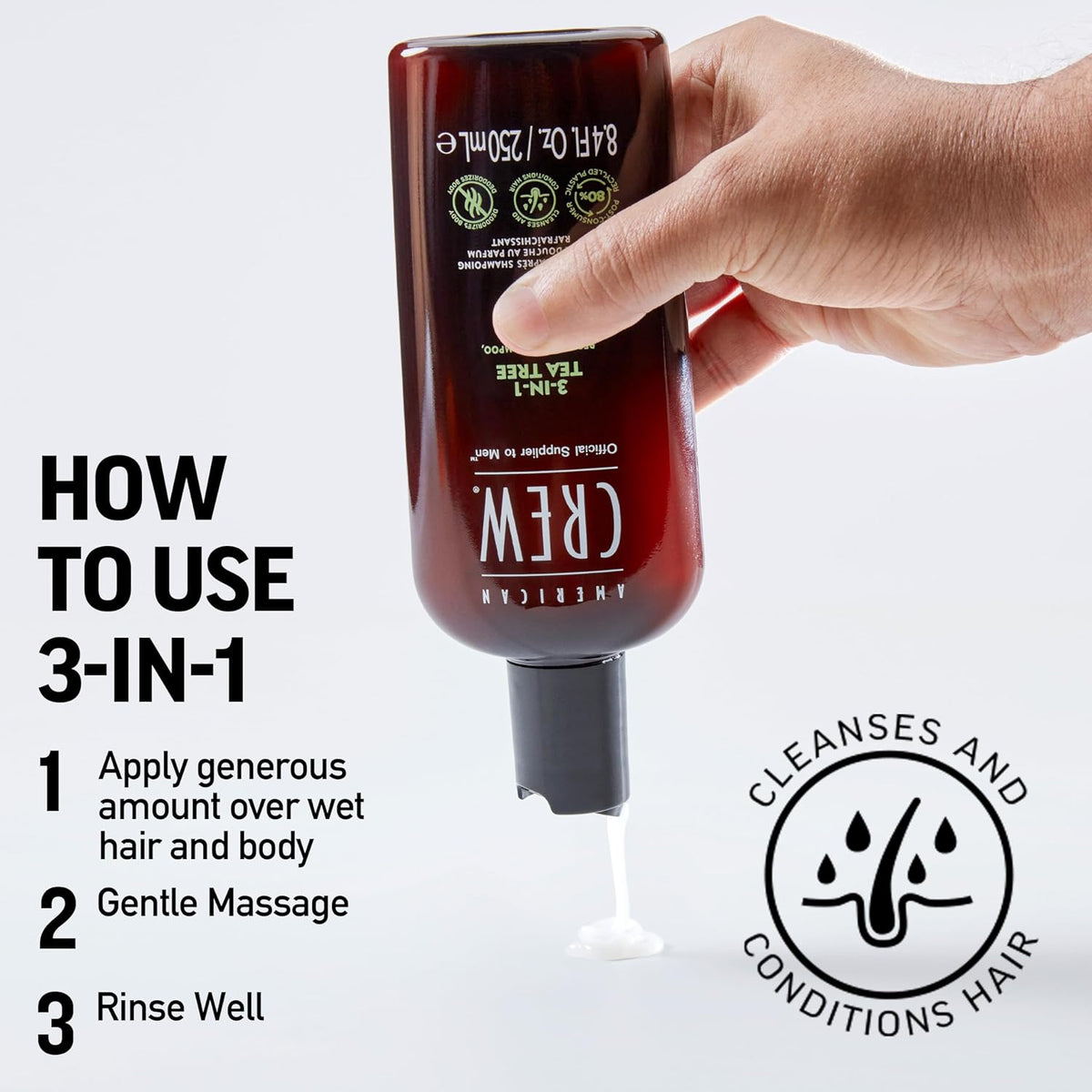 American Crew 3-in-1 Tea Tree Shampoo Conditioner Body Wash 33.8oz